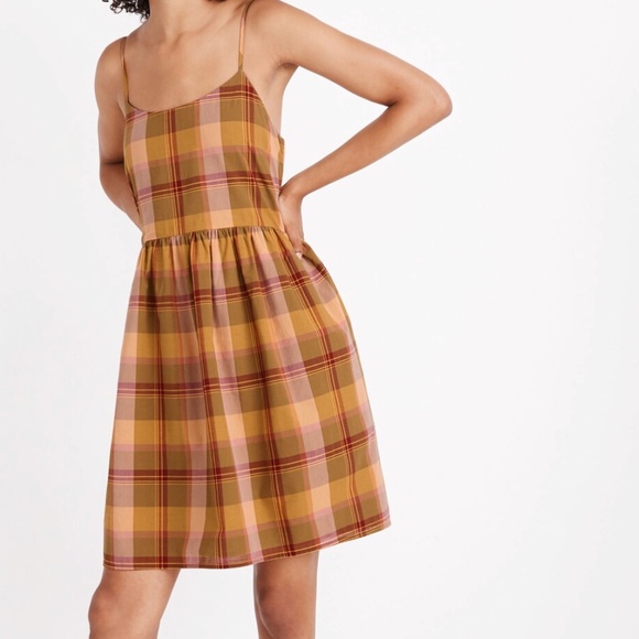 Madewell Dresses & Skirts - Madewell Plaid Babydoll Cami Dress Madras Spiced Olive M